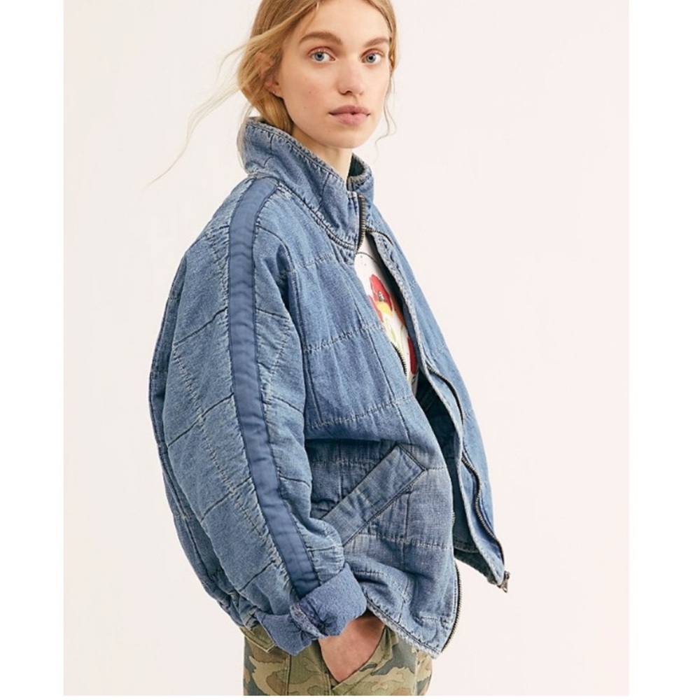 Free People Dolman Quilted Knit Jacket, Cali Indigo xL - Picture 1 of 13